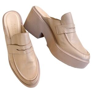 Matisse for Anthropologie Leather Kelly Platform Mule Loafers Oat Size 10